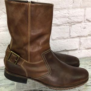 COLE HAAN Men's Brown Soft Leather Moto Boots Mid Calf Zip Buckle Pegged Sz 11 M